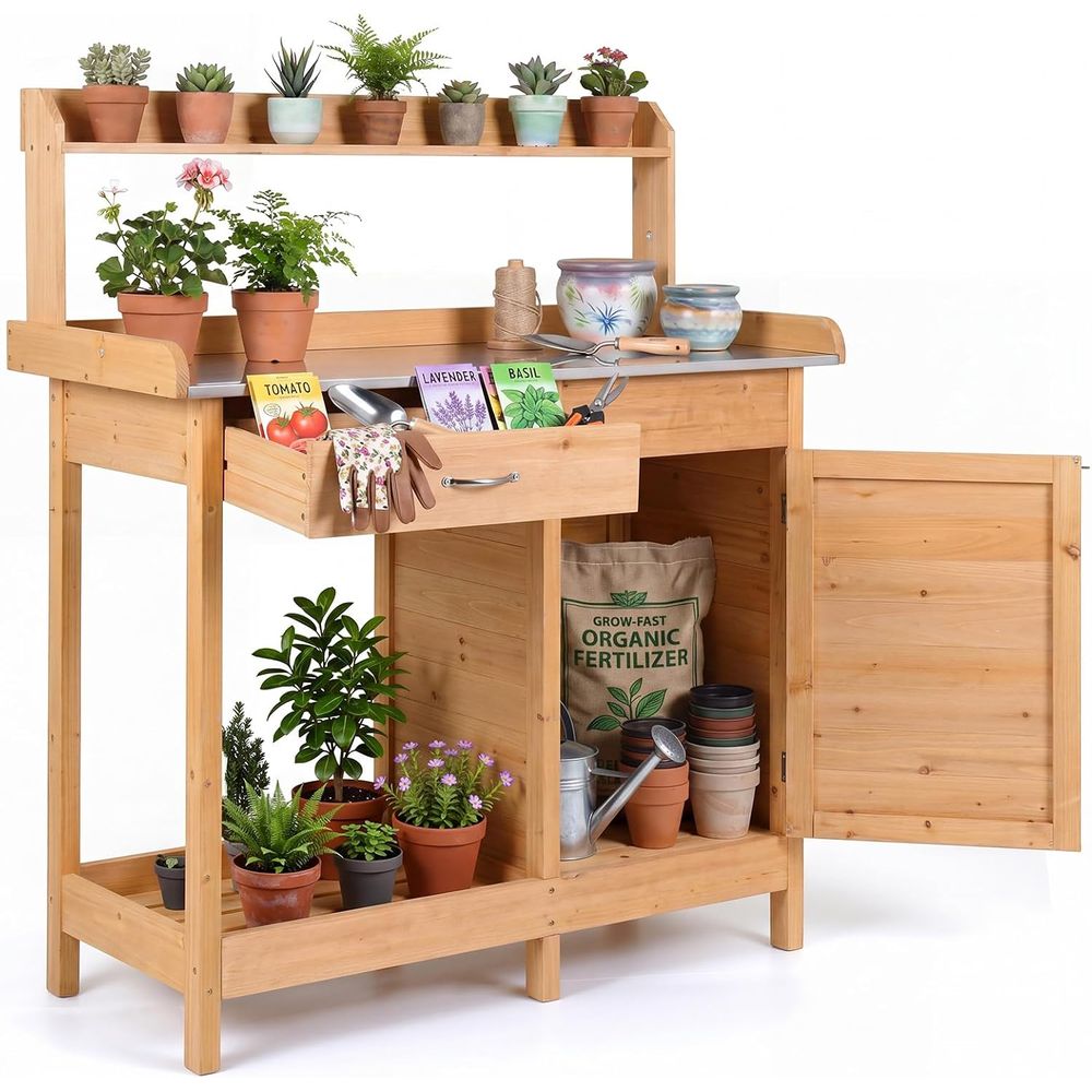 Woodworking Workbench - Meja Kerja Taman Kayu dengan Kabinet