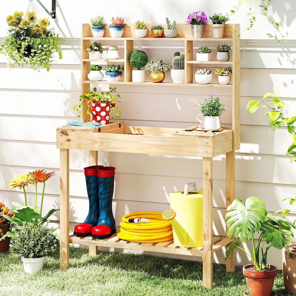 Woodworking Workbench - Meja Kerja Taman Kayu 60”, Meja